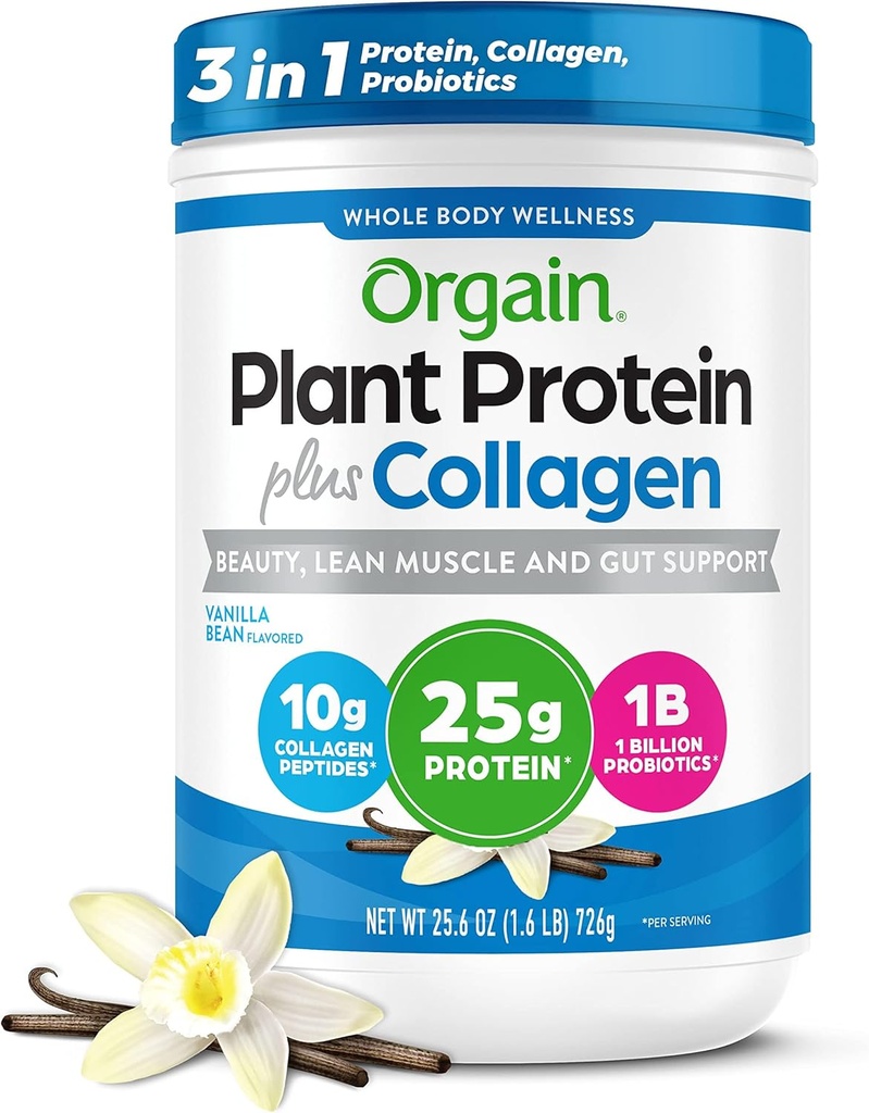 Ya da Protein Toz + Collagen, Vanilla Bean - Protein 25g, 10g Collagen,, Tip I & III, 1B CFU Probiyotikleri, Destekler Saç, Skin, Nail, Joint & Gut Health, Gluten Free - 1.6lb