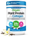 Orgain Protein Powder + Collagen, Vanilla Bean - 25g πρωτεϊνης, 10g Collagen Peptides, Type I & III, 1B CFU Προβιοτικά, Υποστηρίζει τα μαλλιά, το δέρμα, τα νύχια, την υγεία των αρθρώσεων και των ούλων, χωρίς γλουτένη - 1,6lb