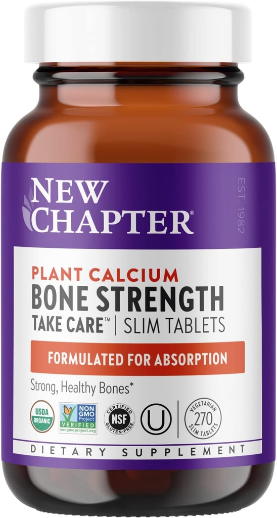 Yeni Bölüm Kalsiyum Tamamı - Bone Strength Organicuba with, Magnezyum D3+K2, Bone Health için 70+ Trace Minerals, Gluten Free, Easy to Swallow Slim Tabletleri - 270 Count