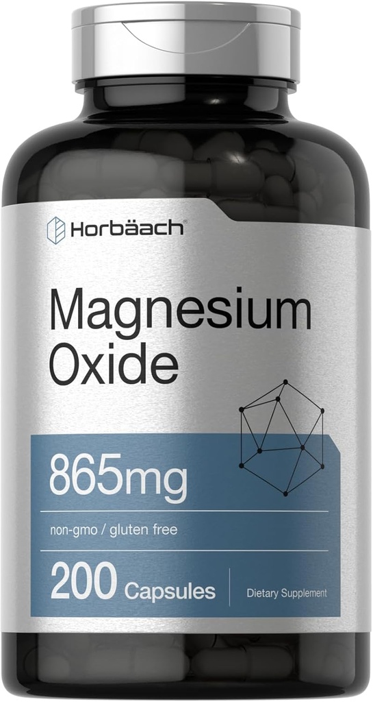 Horbäach Magnezyum Oksit 865 mg | 200 Capsules | Non-GMO ve Gluten Free Supplement Supplement Supplement