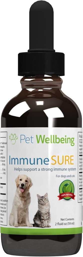Pet Wellence Immune Sure for Dogs - Supports Normal Immune Defenses, Gut Flora Balance, Andrographis, Echinacea, C, çinko - Veterinarian-Former Herbal Supplement 2 oz (59 ml)