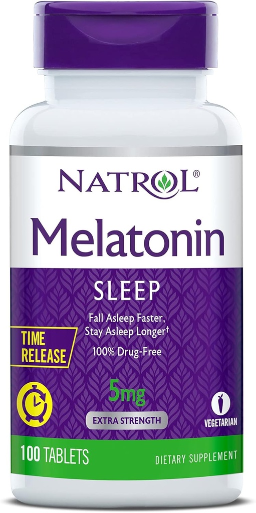 Natrol Time-Release Melatonin 5 mg, Diyet Supplement for Restful Sleep *, 100 Tablet (Pack of 2), 200 Day Supply