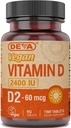 Deva Vegan D2 60 mcg 2400 IU, Ergocalciferol Supplement with No Animal Materialss, 90 Tablet, 1-Pack