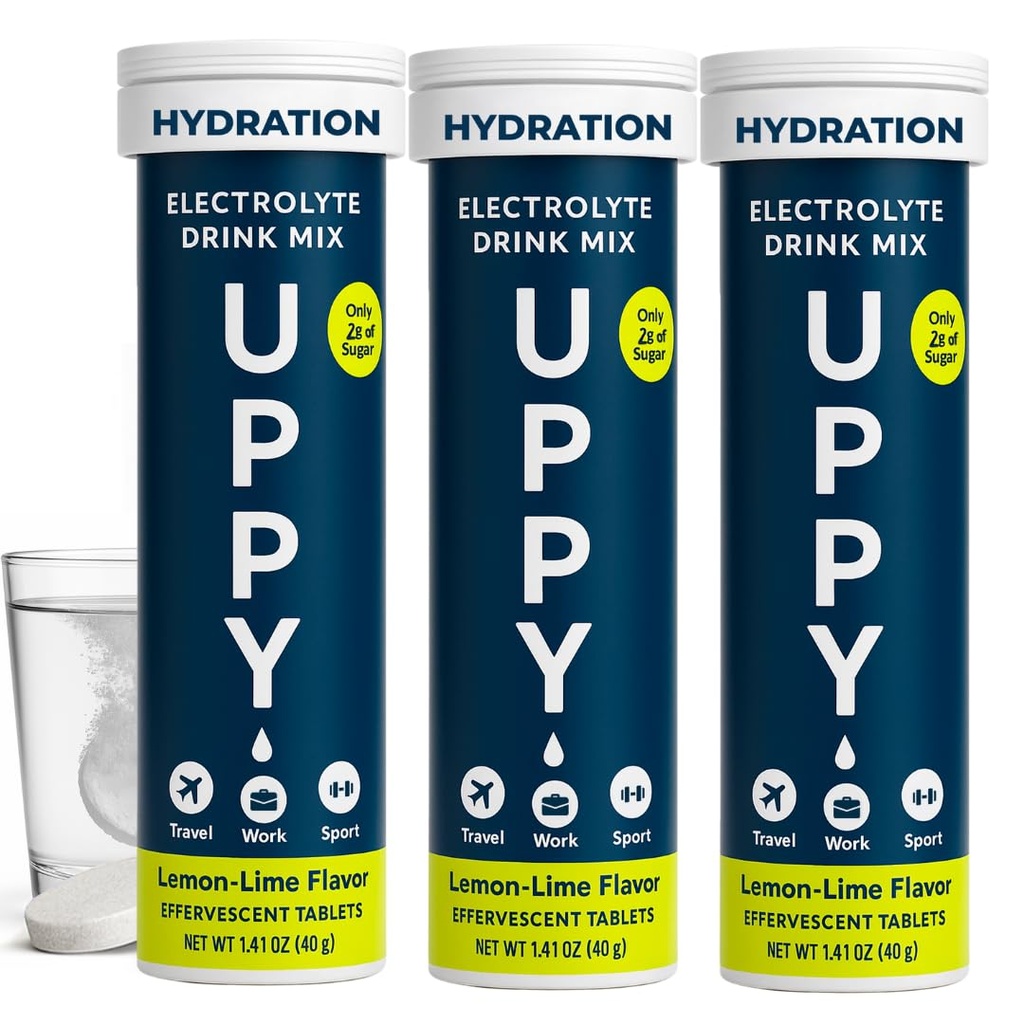 Uppy! Lemon-Lime Electrolyte Hydration Tablets – 30 Count (3x10) – Διαλύεται σε νερό για ταχεία ενυδάτωση – Για ταξίδια, Αθλητικά & Φεστιβάλ – Φορητό ηλεκτρολυτικό ποτό ευεξίας