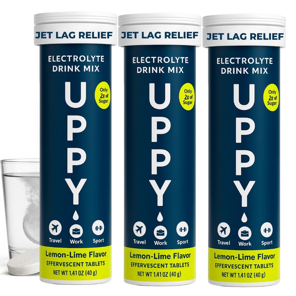 Uppy! Lemon-Lime Electrolyte Hydration Tablets – 30 Count (3x10) – Διαλύεται σε νερό για ταχεία ενυδάτωση – Για ταξίδια, Αθλητικά & Φεστιβάλ – Φορητό ηλεκτρολυτικό ποτό ευεξίας