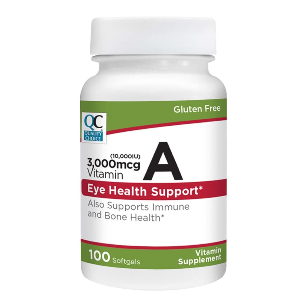 Quality Choice Vitamin A 3,000 mcg (10,000 IU) Softgels. Supports Immune System, Vision, and Bone Function. High Potency Palmitate Formula 100 Softgels