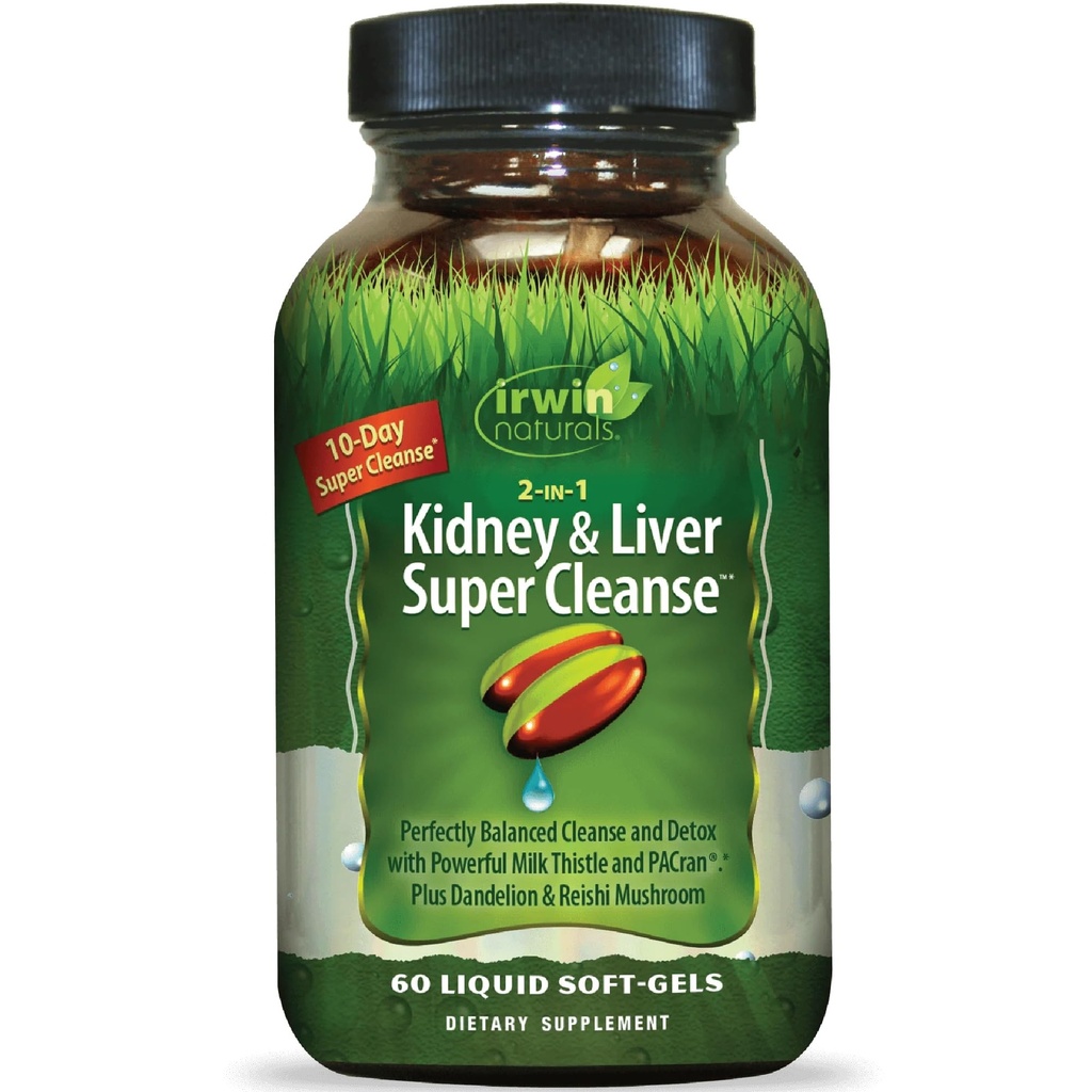 Irwin Naturals 2in-1 Kidney & Liver Super Cleanse - 60 Sıvı Softgels - Yüksek Enerjili, Tüm-Body Support Formula with Fish Oil, çinko, Magnezyum ve Pyum