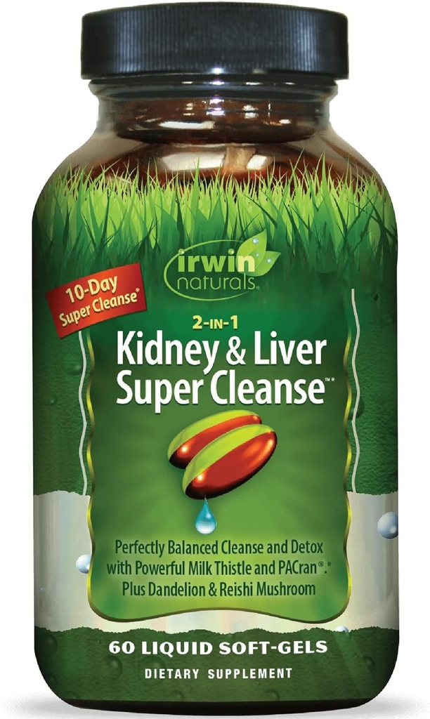 Irwin Naturals 2in-1 Kidney & Liver Super Cleanse - 60 Sıvı Softgels - Yüksek Enerjili, Tüm-Body Support Formula with Fish Oil, çinko, Magnezyum ve Pyum