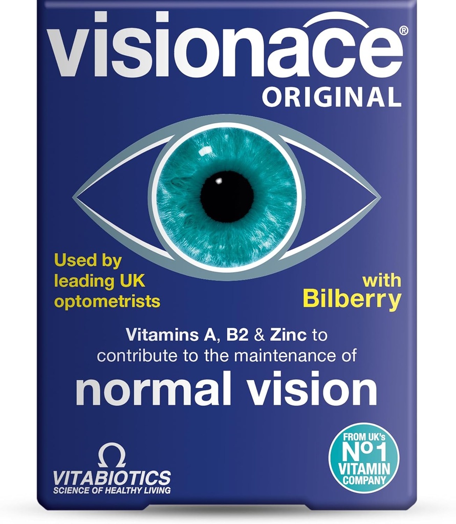 Vitabiyotiks Visionace Original - Normal Vizyon için Beslenme Çokvitamin | Vitaminler A, B2 ve çinko - 30 Tablet