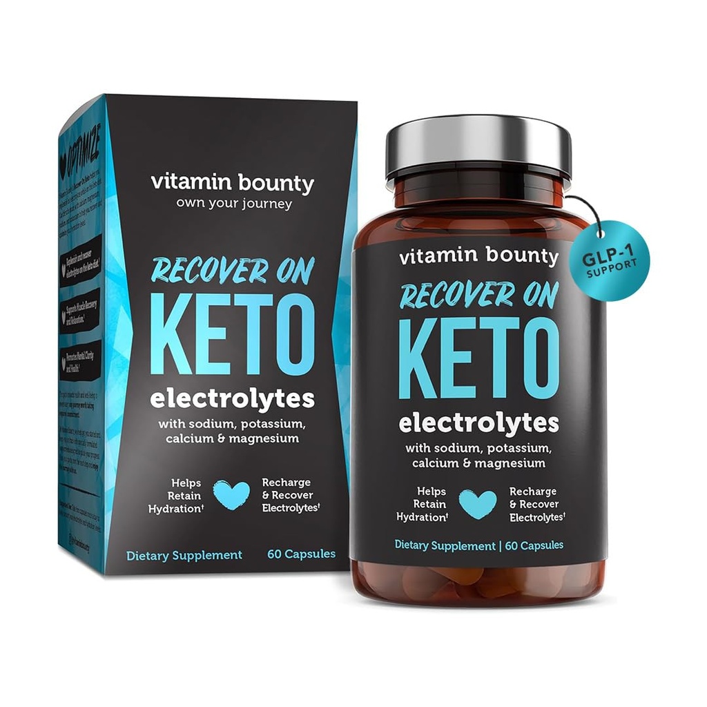 Bounty Recover On Keto Electrolytes - Keto Supplements, Electrolytes Pills, Electrolyte Supplement, Keto Vitaminleri, Sugar Free Hydration, Boost Energy, GLP 1 Support- 60 Capsules