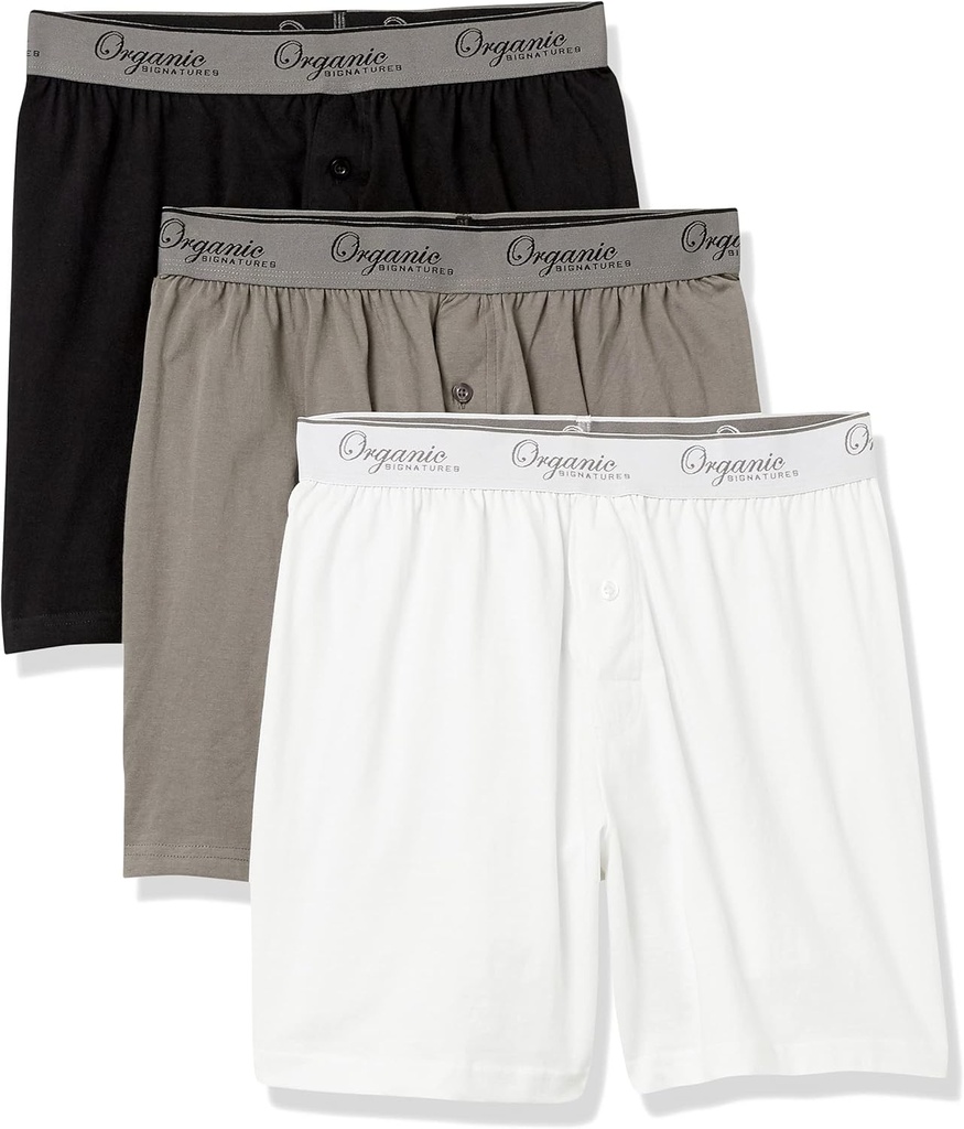Organik İmzalar Erkeklerin Boxers% 100 Organik Pamuk, Erkekler için Yumuşak Boxers, 3-Pack