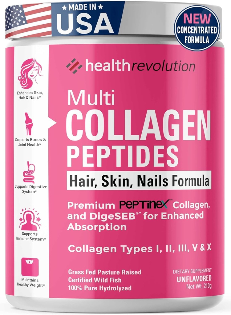 Multi Collagen Protein Toz, Tip I, II, III, V, X - 5 Hydrolyzed Collagen,, Skin, Hair, Nails & Commons, Triple Refined for Easy Mix, 99 Abxia Rate, Non-GMO, Gluten-Free, Unflavored