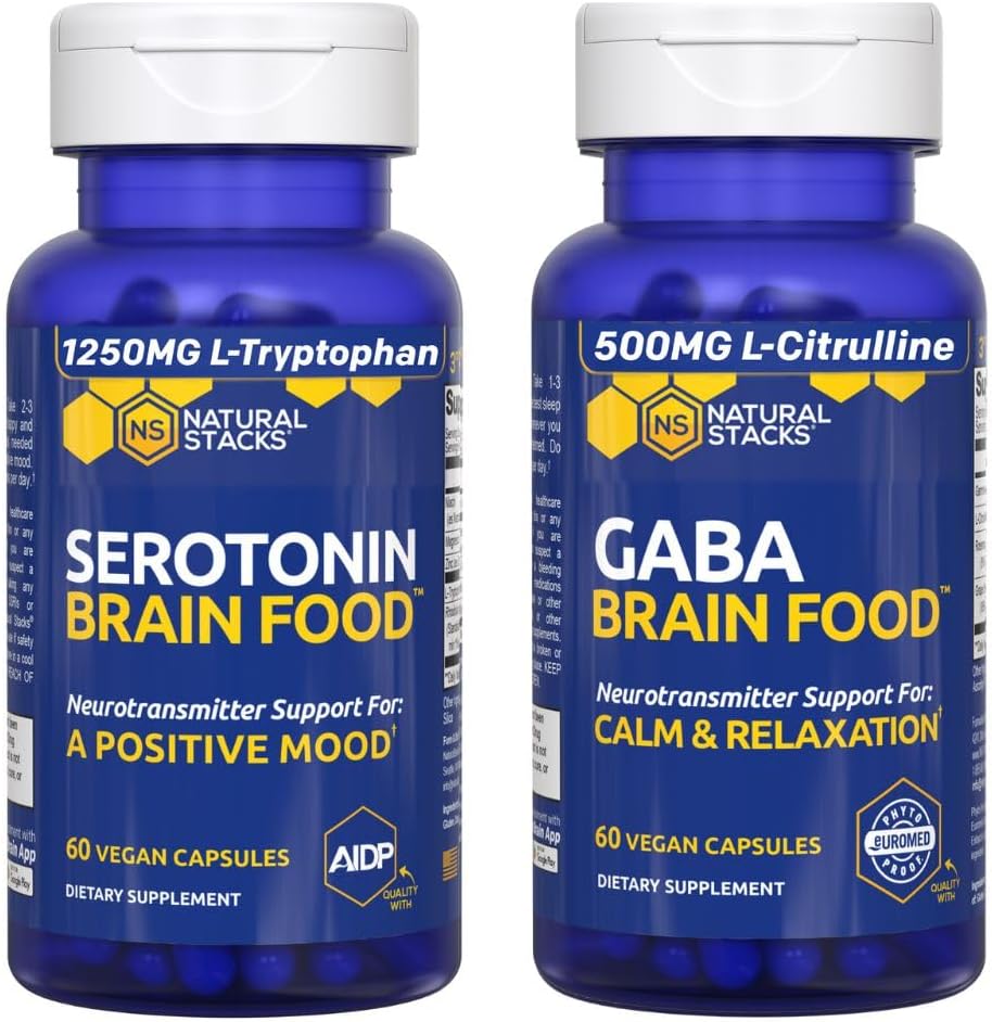 ΦΥΣΙΚΑ ΣΤΑΚΤΑ Σεροτονίνη & GABA Brain Food Bundle - Υποστηρίζει μια θετική διάθεση & ηρεμία * - 120 Σύνολο Καψάκια
