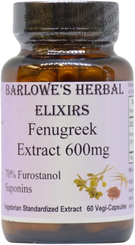 Barlowe's Herbal Elixirs Fenugreek Ekstraksiyon |% 70 Furostanol Saponins | Kapsül başına 600 mg | 60 Vegi-Capsule | Non-GMO | Stearate Free | Glass Şişe Şişe Şişe