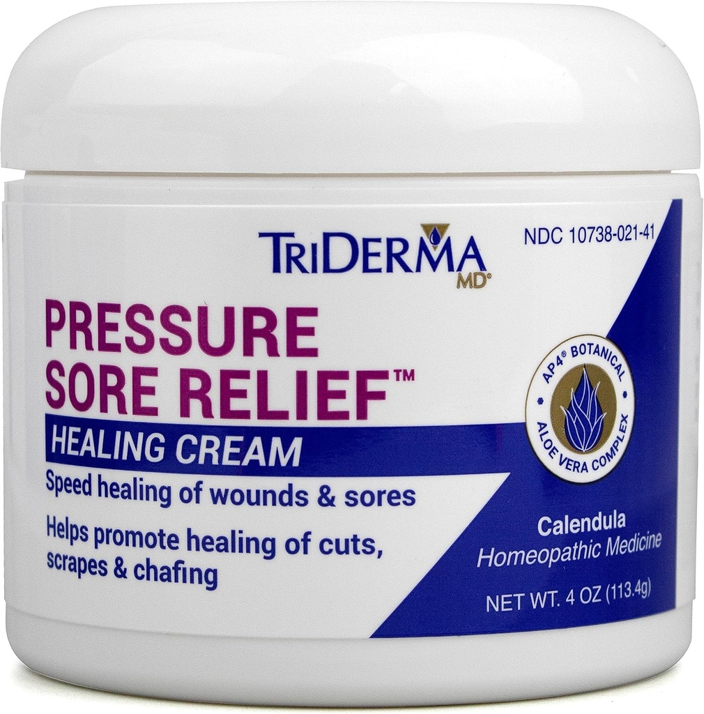 TriDerma MD Sore Relief healing Cream για τη θεραπεία έλκη κρεβατιού, έλκη, πληγές πίεσης, επούλωση τραύματος, Chafed δέρμα και σκληροθεραπείες δέρματος με Calendula και AP4 Aloe, 4 oz Jar