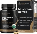 100% Organik Mushroom Coffee Capsules - Doğal Enerji Supplement, 130 mg Caffeine'den Klinik Olarak Proven Patentli Yeşil Kahve Bean & Guayusa, Jitter-Free Energy & Focus için (90 Hizmet)