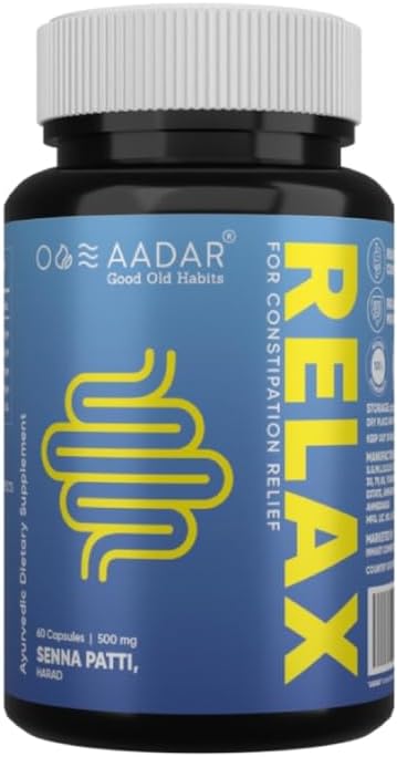 AADAR Re-LAX Constipation Relief, Ayurvedic Digestion Support and Bowel Wellness Capsules, 60 Birimler - Senna, Harade, Ajwain Capsules for Digestion