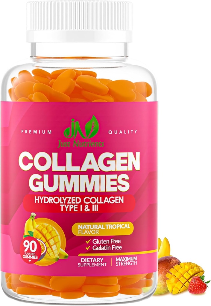 Women & Men (90 Count) için Collagen Gummies - Premium Hydrolyzed Collagen Type I & III for Hair, Skin & Nails Support - Great Tasting Trovor, Gluten-Free, Non-GMO - 90 Gummies (45 hizmet)