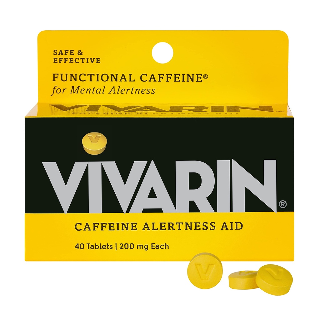 Vivarin, χάπια καφεΐνης, 200mg καφεΐνη ανά δόση, Ασφαλώς και αποτελεσματικά σας βοηθά να μείνετε Ξύπνα, χωρίς ζάχαρη, θερμίδες ή κρυμμένα συστατικά, συμπλήρωμα ενέργειας, 40 δισκία