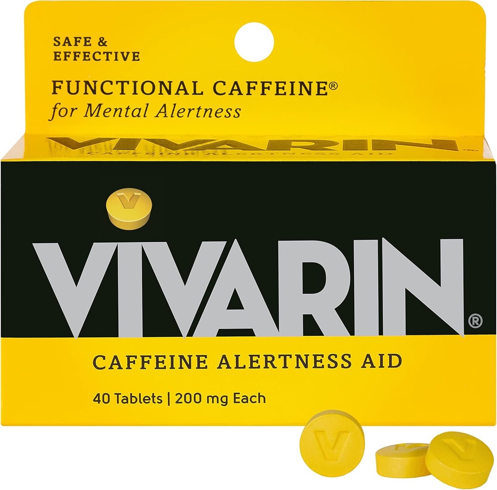 Vivarin, Caffeine Pills, Dose başına 200 mg Caffeine, Güvenli ve Etkili Bir şekilde Awake, No Sugar, Calories veya Hidden Materialss, Energy Supplement, 40 Tabletler
