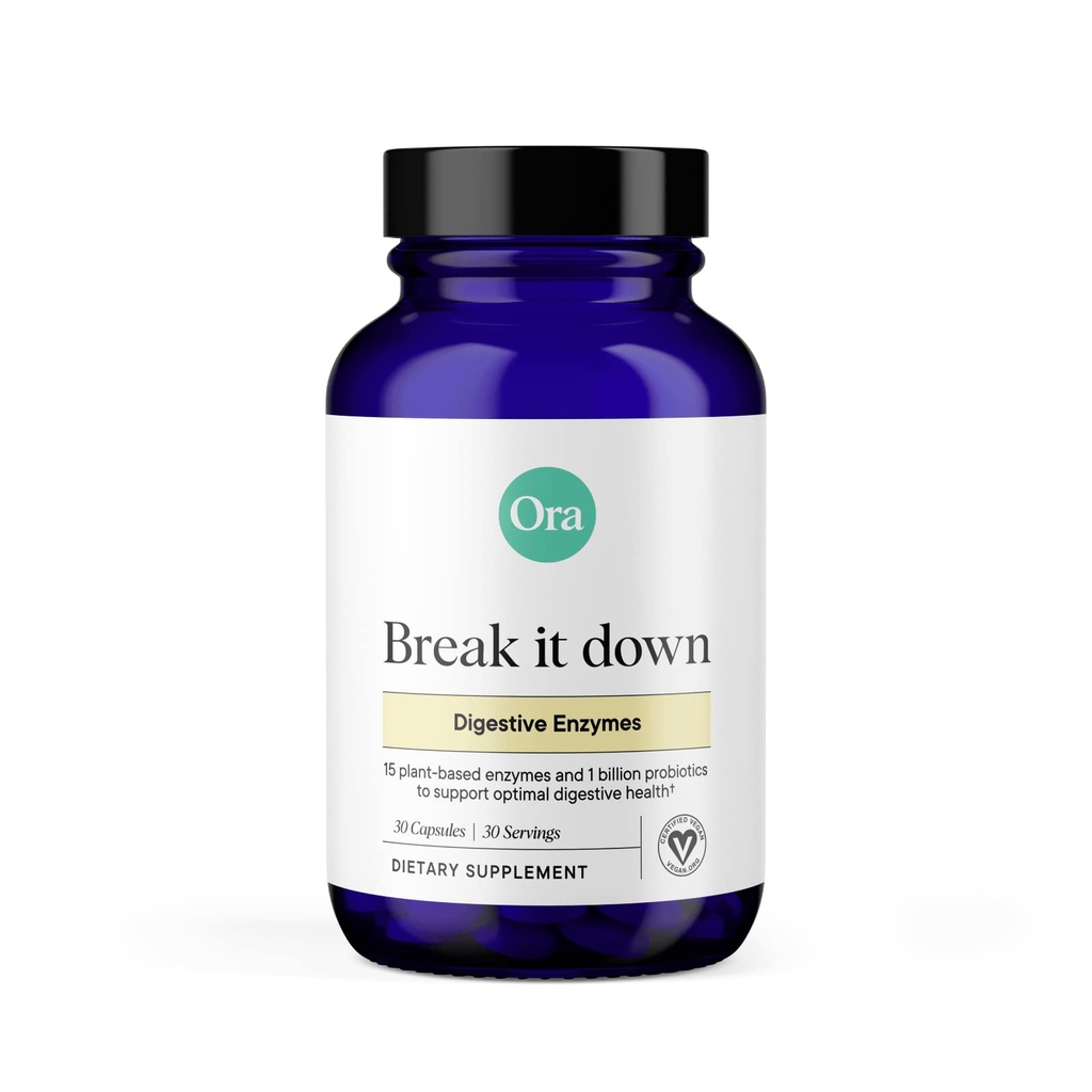 Ora Organic Multi-Enzyme Supplement - Vegan, Gluten Free Enzymes for Digestion with Probiyotiks for Gut Health, Bloating, Constipation and Gas Relief - 30 Easy to Swallow Capsules