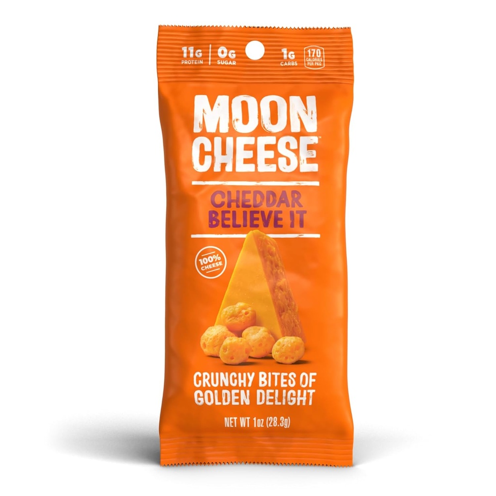 Moon Cheese Cheddar buna inanıyor, 1 Ounce, 12Pack, Crunchy, protein-Rich Cheese Snack, Keto Friendly,% 100 Real Cheese Snack,