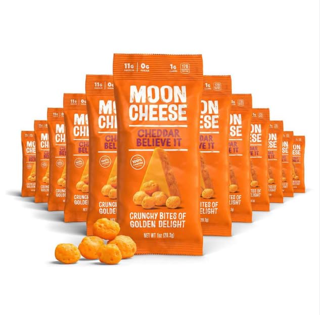 Moon Cheese Cheddar buna inanıyor, 1 Ounce, 12Pack, Crunchy, protein-Rich Cheese Snack, Keto Friendly,% 100 Real Cheese Snack,