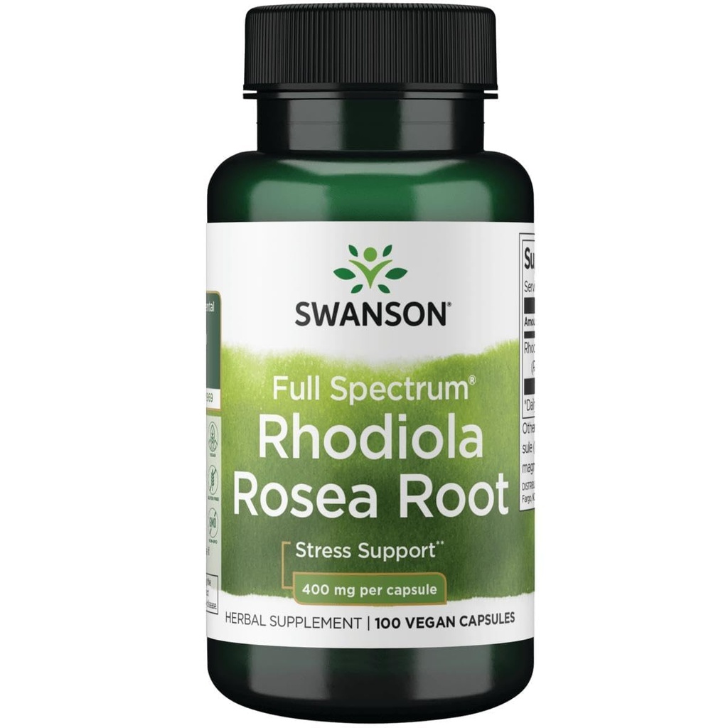 Swanson Rhodiola Rosea Root - Προσαρμοσμένο συμπλήρωμα βοτάνων που προωθεί την υποστήριξη ισορροπίας & στρες - Φυσική φόρμουλα για την ενεργειακή υποστήριξη - (100 κάψουλες, 400mg το καθένα)