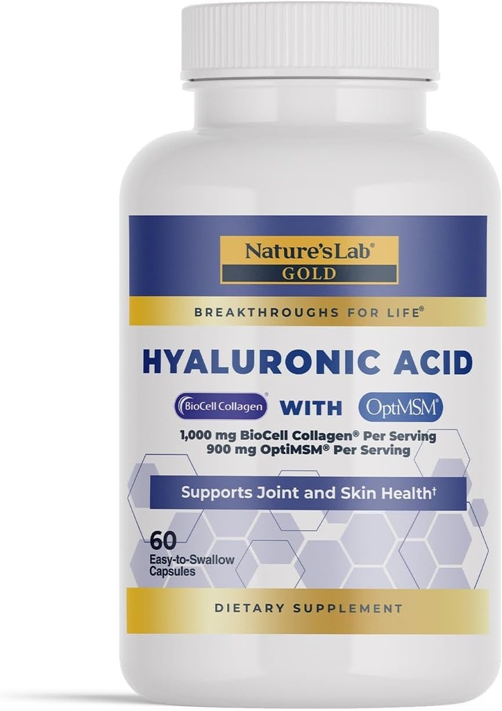 Nature's Lab Hyaluronic Acid with Biocell Collagen and MSM - Δερματική Ενυδάτωση, Κοινή Υγεία - 60 Κάψουλες (20 Ημέρα προσφοράς)