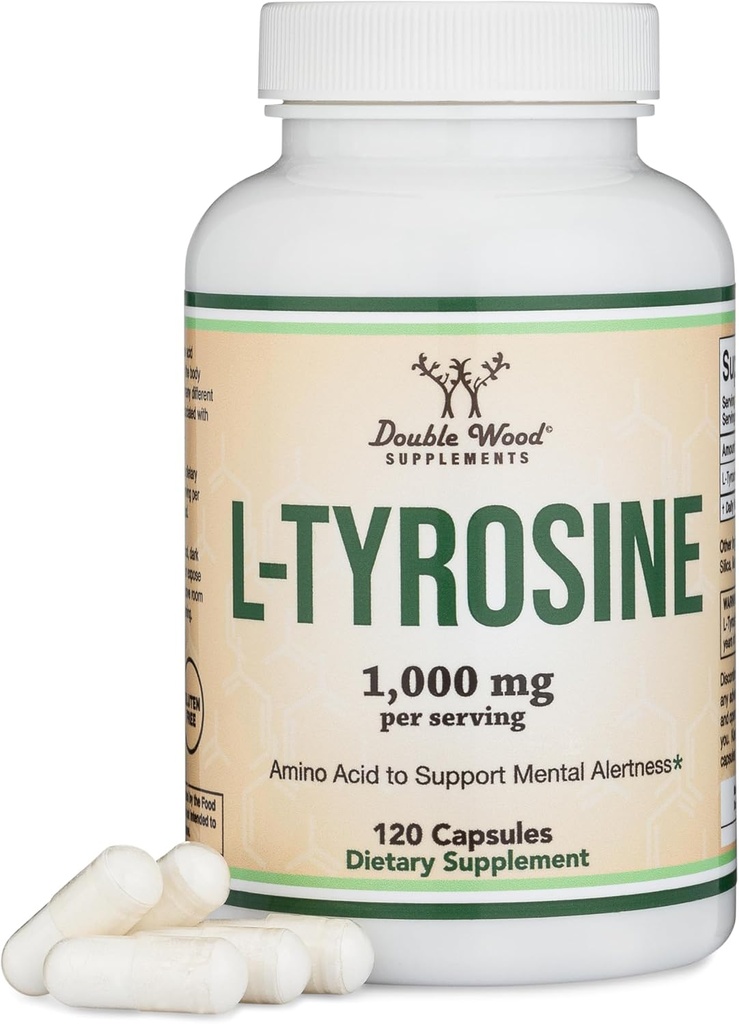 L-Tyrosine 1000 mg hizmet başına, 120 Veggie Capsules (L Tyrosine Supplement for Memory, Care, and Focus) Amino Asit, Vegan Safe, Non-GMO Tarafından Double Wood