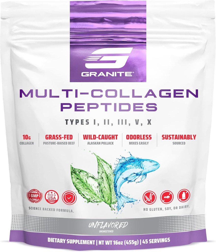 Granit Supplements Collagen Granit Toz - Saç Skin ve Nails Tip I, II, III, V, X Hydrolyzed Collagen Nail for Nail growth, Bone, Mobility, & Ortak Destek (16oz)