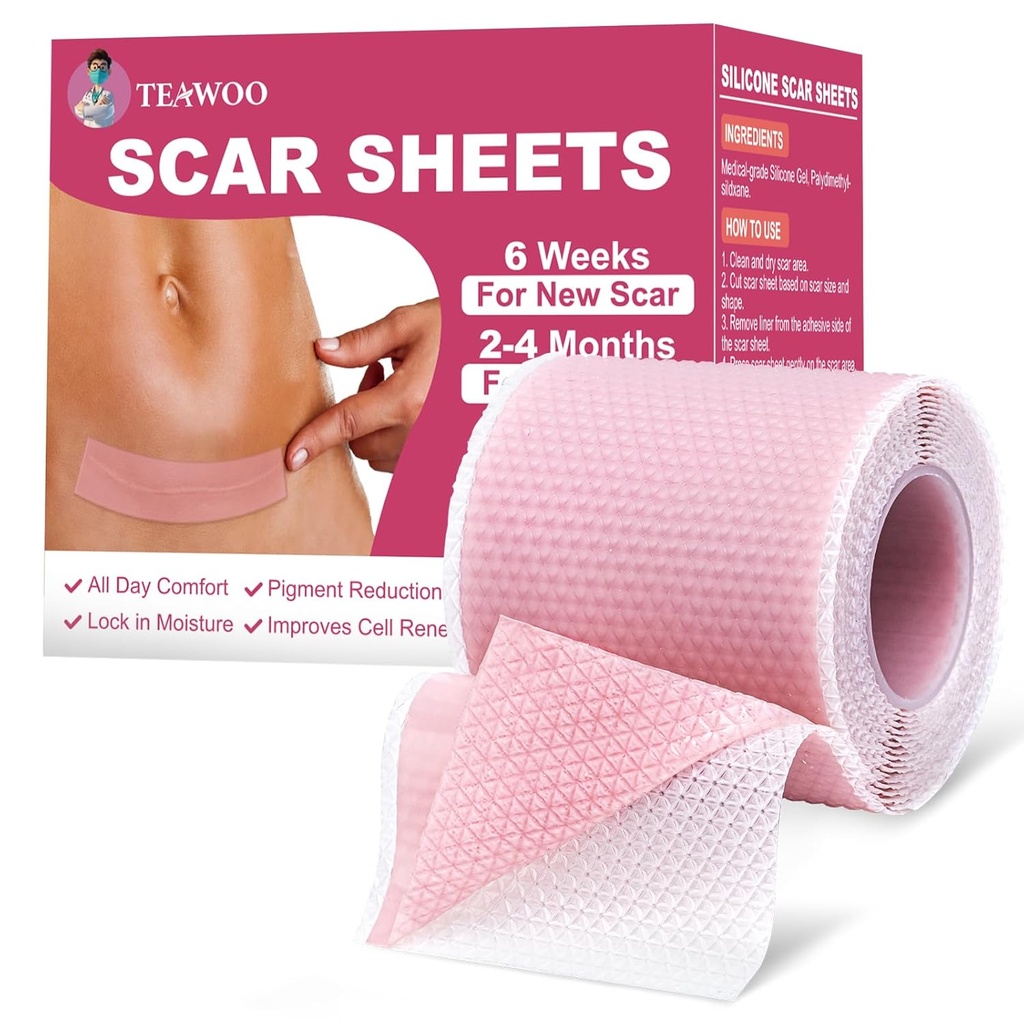 Silicone Scar Sheets,Silicone Scar Tape για χειρουργικές ουλές,C-τμήμα,Tummy Tuck,Keloid Bump Αφαίρεση, Ταινία προσώπου για ρυτίδες Διανυκτέρευση (1.6"X 59" Roll-1.5M-Pigment Μείωση-Pink)