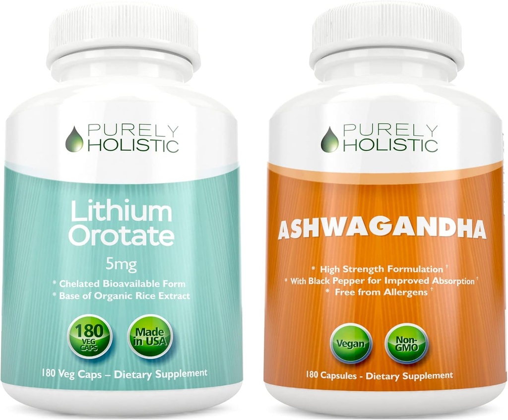 Lityum Orotate 5 mg + Organik Ashwagandha 1300 mg & Black Pepper - Vegetarian Sche - 360 Capsules