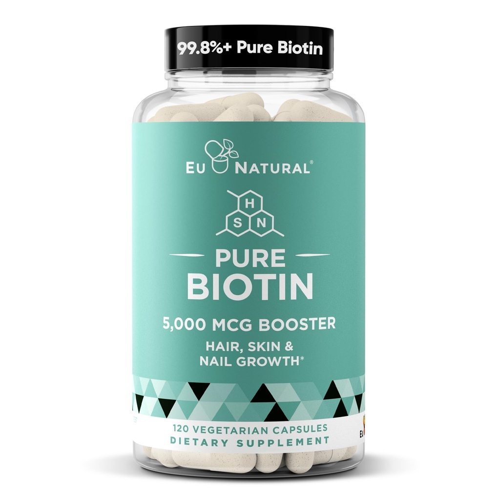 Biotin 5000 mcg συμπλήρωμα νυχιών δέρματος μαλλιών – Υψηλής ισχύος ανάπτυξη μαλλιών Βιταμίνες για γυναίκες και άνδρες – Παρέχετε ισχυρή υποστήριξη για υγιή μαλλιά, ισχυρότερα νύχια και λαμπερό δέρμα – 120 Vegan μαλακές κάψουλες