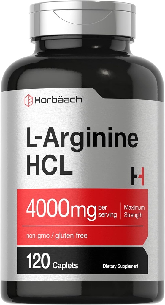Horbäach L-Arginine 4000 mg / 120 Caplets | Erkekler ve Kadınlar için | En Güçlü Nitrik Çimento Precursor | Vegetarian, Non-GMO, Gluten Free Supplement