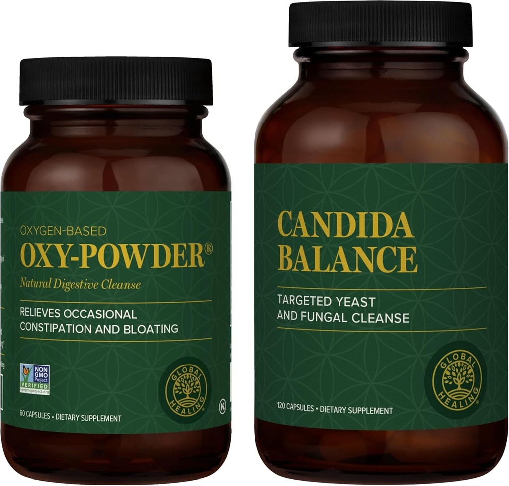 Global Healing Center Oxy-Powder & Candida Balance Kit - Natural Candida Cleanse için Kadınlar ve Erkekler ve Detox için Constipation Relief