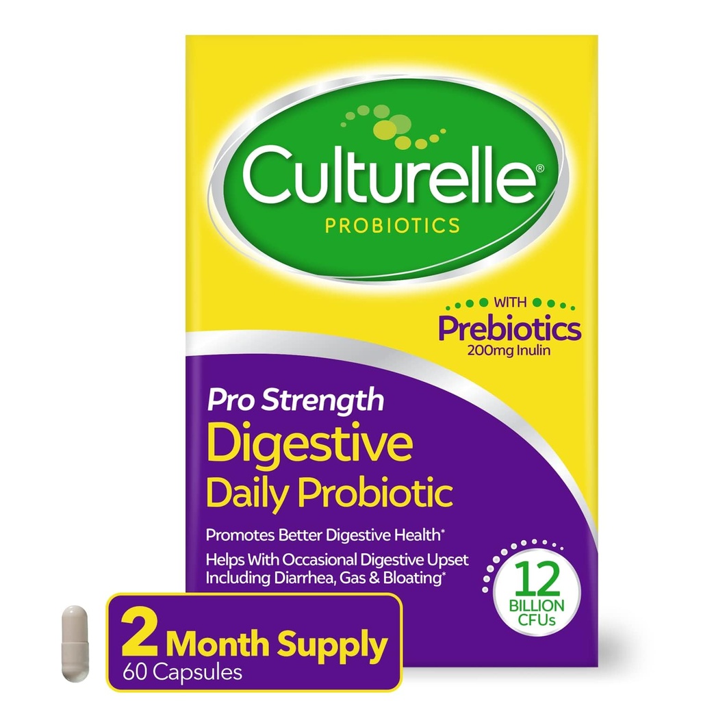 Culturelle Pro Strength Daily Probiotics For Digestive Health (2 Μήνες Προσφορά) με Πρεβιοτικά για γυναίκες & άνδρες, Υποστηρίζει Περιστασιακή Διάρροια, Αέριο & Μπλόφα, Γλουτένη & Χωρίς Σόγια, 60 Count
