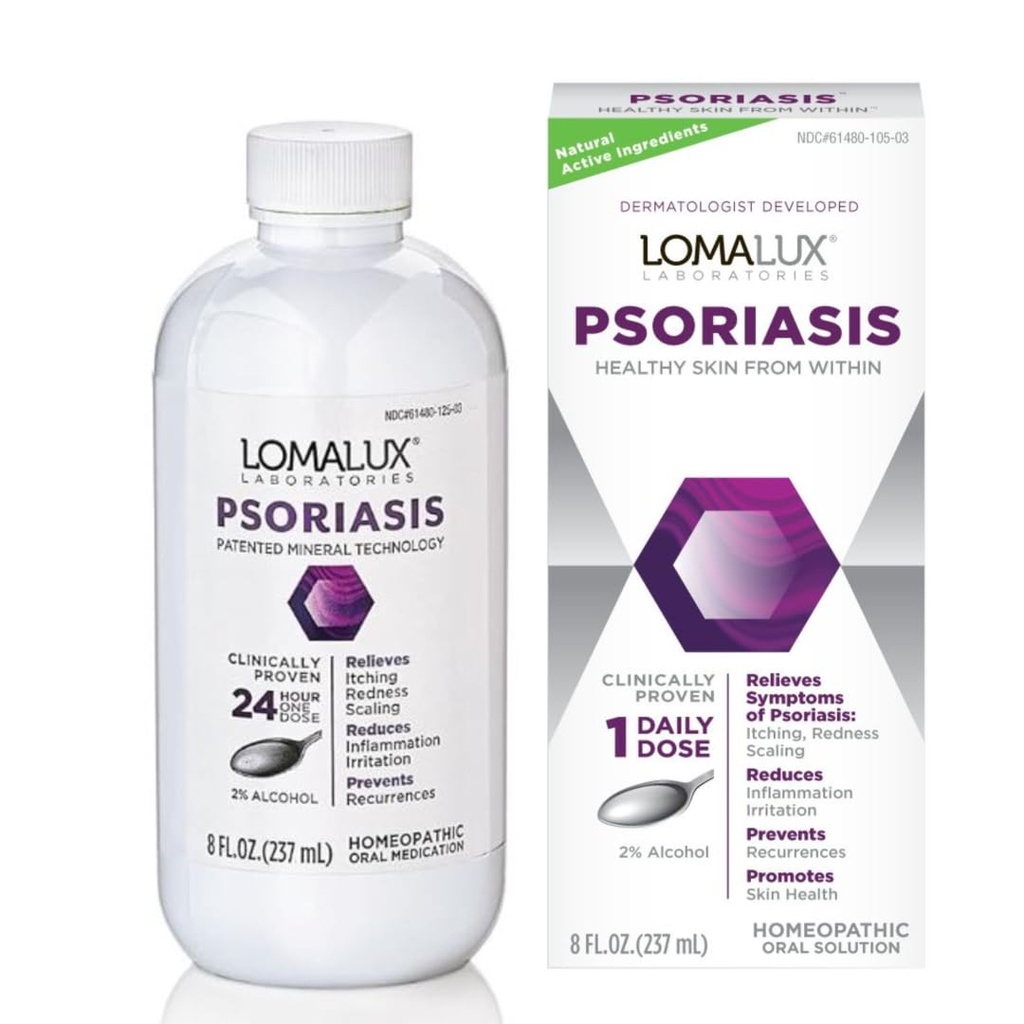 Loma Lux Psoriasis Relief Natural w/Minerals - Multi-Symptom Relief - Klinik olarak Proven Tedavisi Dermatolog Psoriasis Vulgaris, Seborrheic Dermatitis, Scalp, Inverse Tipleri - 8 Fl Oz