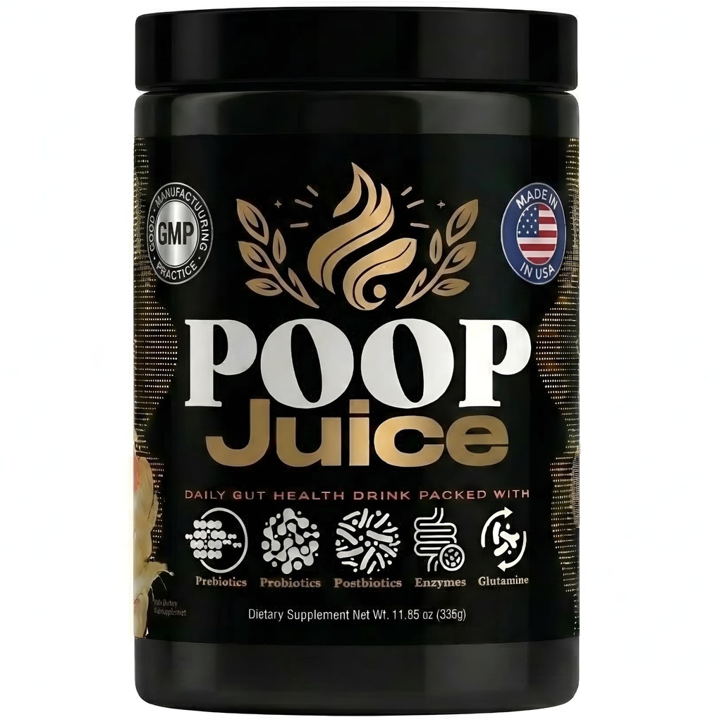 Poop Juice 5-in-1 Daily Fiber Supplement Powder - Bloat & Poop Relief - Prebiotic, Probiotic, Postbiotic, Digestive Enzymes, L-Glutamine - GLP-1 Support - Sugar-Free Strawberry Lemonade (30 Servings)
