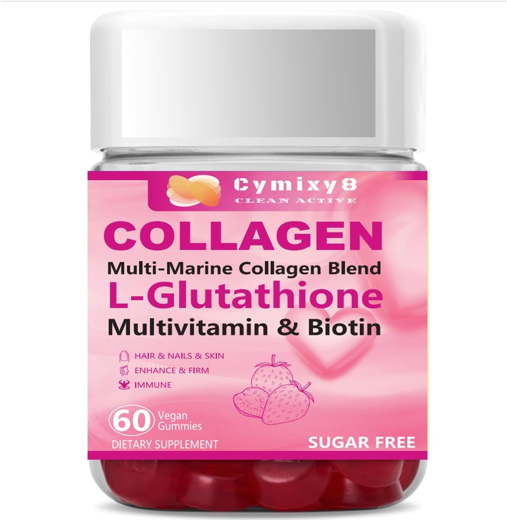 Glutathione Biotin Collagen Glow Gummies, Extra-Stength L-Glutathione & Colageno Hidrolizado για γυναίκες & 10000mcg Βιοτίνη & Πολυβιταμίνη για γυναίκες για νύχια του δέρματος των μαλλιών