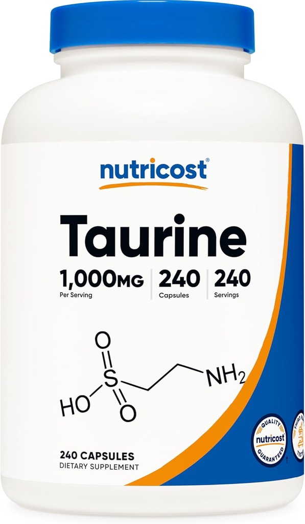 Nutricost Taurine 1000 mg Capsules Supplement, 240 Capsules Per Şişe, Non-GMO & Gluten Free