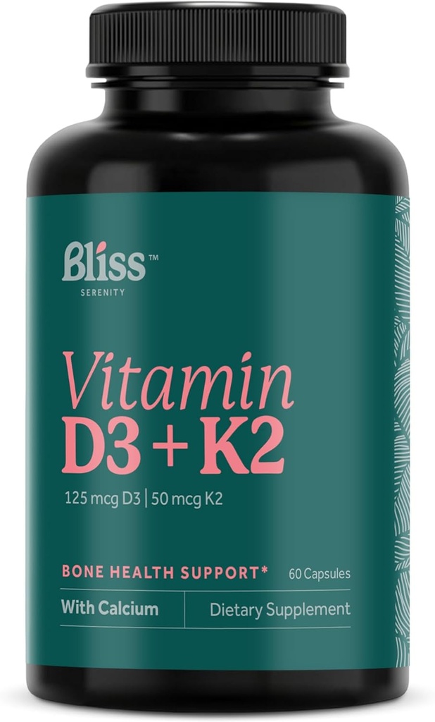 D3 K2 Vitamini - D3 5000 I ile Vitamin K2 ile MK-7, Kalsiyum ve Phosphorus Ultimate Abors için - Vitamin D Supplements, 60 Vegcaps, 60 Day Supply