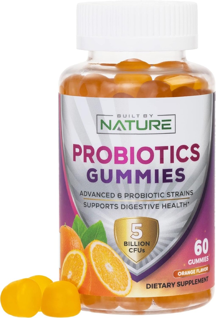 Probiyotik Gummies – Digestive & Gut Health için 5 Milyar CFU - Occasional Bloating & Minor Abdominal Discomfort - Probiyotik Gummy for Women & Kids - Natural Orange Flavor – 60 Gummies