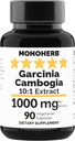 MONOHERB Garcinia Cambogia 1000 mg - 90 Veg Capsules - Yüksek Potency 10:1 Ekstraksiyon