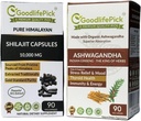 Himalaya Shilajit Capsule & Ashwagandha Capsules, Max Faydaları için 2 90+90 ct Gold Standard Premium Kalitesinin Paketi. All Natural Non GMO No Rice Toz No Filler No Silikon Dioksi No Stearate
