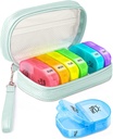 Cute Pill Organizer 2 Times a Day, PU Deri Pill Case for Women, Portable Weekly Pill Box for Purse with Storage Bag to Hold Vitamins, Drugs, Fish Oils, Supplements (Cyan Blue)