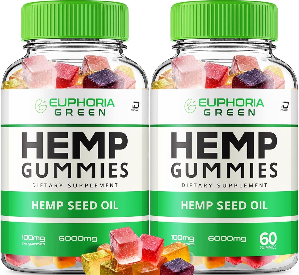 Euphoria Green Hemp Gummies - Hemp Seed Extract EuphoriaGreen Hemp Gummies Tinnitus Herbal Supplement, Health and Wellness Support, All Natural Euphoria Green Hemp Gummy (2 Pack - 120 Gummies)