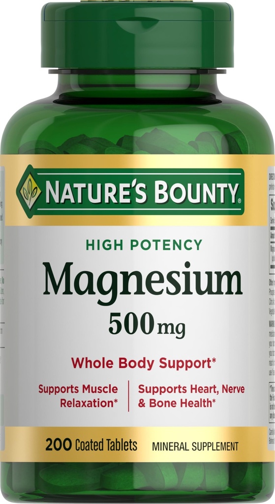 Nature's Bounty Magnezyum 500 mg Tabletleri, Yüksek Potency Magnezyum Supplement for Bone & Muscle Health, Whole Body Support, 200 Count (4000 of 1)
