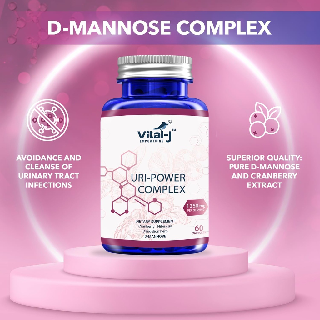 4-IN-1 URI POWER COMPLEX 1350mg - 60 day - D Mannose, Cranberry, Hibiscus, and Dandelion Herb - Naturally Cleanse the Bladder and Urinary Tract – Specialized Approach for UTI Avoidance Pack of 2