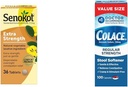 Senokot Extra Strength Φυσικό φυτικό Laxative for Gentle Overnight Relief & Colace Regular Strength Αποσκληρυντής Στολών 100 mg Κάψουλες 100 Count Docusate Νάτριο Χωρίς διεγερτικό